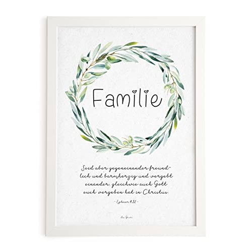 Poster "Familie" Olivenkranz · A4 / A3 · Bibelvers Deutsch · ohne Bilderrahmen (A3) von Aus Gnade