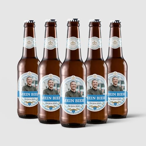 Aufkleber selbst gestalten für Bierflaschen – 24 Flaschenetiketten für 6 Flaschen – mit Foto und Text – selbstklebend, wasserfest – personalisierte Bier Geschenke für Männer und Frauen - BAYRISCH von Ausgewählt verpackt
