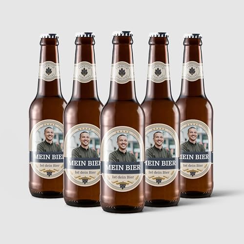 Aufkleber selbst gestalten für Bierflaschen – 24 Flaschenetiketten für 6 Flaschen – mit Foto und Text – selbstklebend, wasserfest – personalisierte Bier Geschenke für Männer und Frauen – BLAU von Ausgewählt verpackt