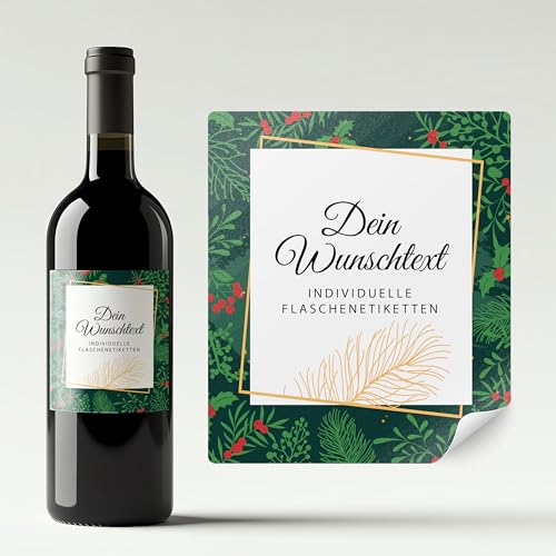 Aufkleber selbst gestalten für Weinflaschen – Flaschenetiketten Weihnachten, Silvester, Neujahr mit eigenem Text – selbstklebend, wasserfest – personalisierte Geschenke mit Namen - BEEREN WEISS von Ausgewählt verpackt
