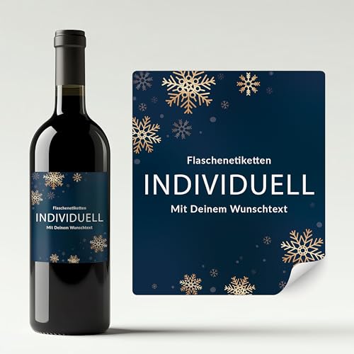 Aufkleber selbst gestalten für Weinflaschen – Flaschenetiketten Weihnachten, Silvester, Neujahr mit eigenem Text – selbstklebend, wasserfest – personalisierte Geschenke mit Namen - STERNE BLAU von Ausgewählt verpackt