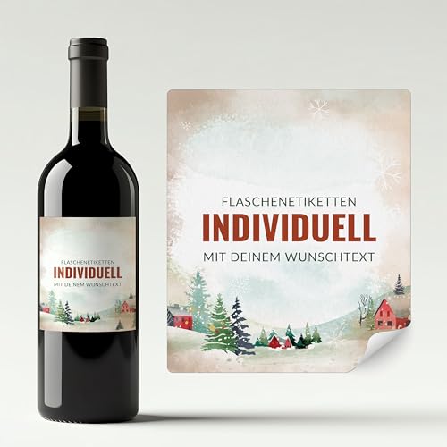 Aufkleber selbst gestalten für Weinflaschen – Flaschenetiketten Weihnachten, Silvester, Neujahr mit eigenem Text – selbstklebend, wasserfest – personalisierte Geschenke mit Namen - WINTERDORF von Ausgewählt verpackt