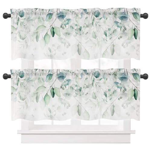 Ausing Kurzer Fenster Vorhang für Küche Elegante Blumen Bedruckte Vorhänge 2er Set Volants Wohnzimmer Schlafzimmer Balkon, Grün Ausing Kurzer Fenster Vorhang für Küche Elegante Blumen Bedruckte Vorhänge 2er Set Volants Wohnzimmer Schlafzimmer Balkon, Grün von Ausing