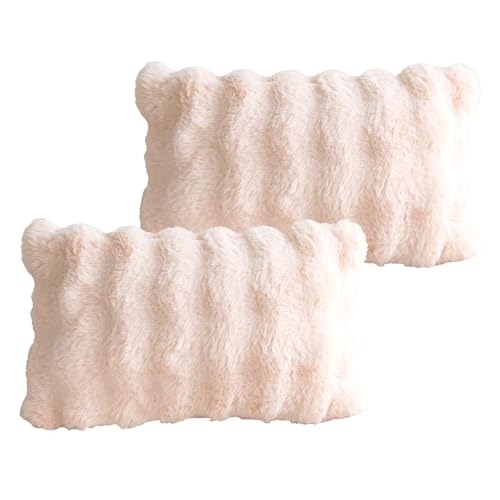 Ausing Moderner dekorativer Kissenbezug Rosa 30×50 cm 2er Set Ästhetische Plüsch Kissenbezüge für Sofa Couch von Ausing