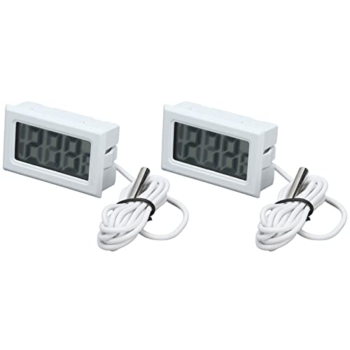 Ausla 2 Stücke Mini LCD Digital Thermometer Hygrometer, Sondensensor Digitales LCD Thermometer für Kühlschrank Gefrierschrank Kühlschrank Aquarium (weiß*2) von Ausla