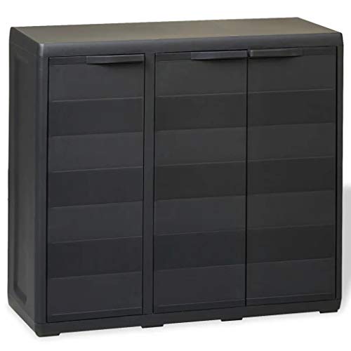 Ausla Außenschrank mit 3 Türen und 2 verstellbaren Regalen, Gartenschrank aus Kunststoff 97 x 38 x 87 cm, schwarz von Ausla