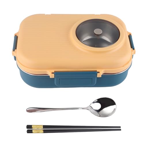 Ausla Bentos Lunchbox, 1100ml Doppelschicht Isolierte Bentos Box Thermo Lebensmittel Salat Behälter mit Stäbchen Löffel Suppenschüssel für Kinder Erwachsene (Blau Gelb) von Ausla