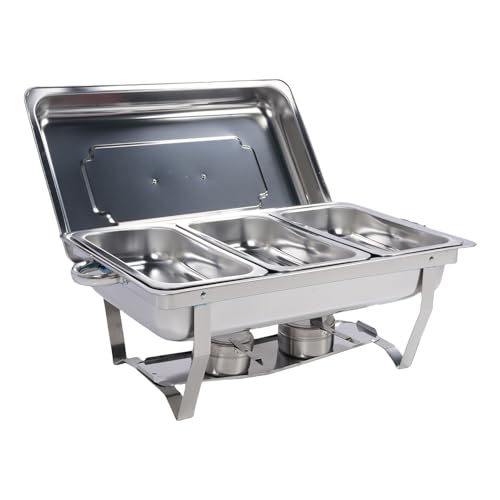 Ausla Büfett-Schurken-Set aus Edelstahl Buffet Chafer Server Warm Faltbar Catering-Lebensmittel Wärmer für Partys mit Wasser Pfannen Deckel Klapp Rahmen Ständer (Dreifachgitter) von Ausla