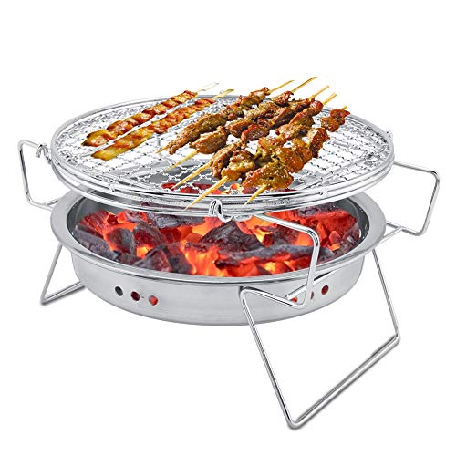 Ausla Grill Grill aus Edelstahl, Tragbarer Faltbarer Runder Grillherd mit Praktischer Aufbewahrungstasche, Solide Unterstützung, Einfach von Ausla