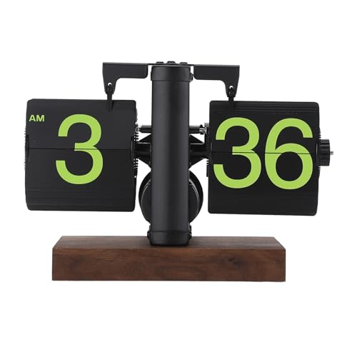 Ausla Große, Glatte Zahlen und Retro Design Flip Clock mit Holzsockel, Digitale Umklappuhr Automatische, Umklappuhr Retro Umklappuhr für das Wohnzimmer, 12 Stunden (Mattierter von Ausla