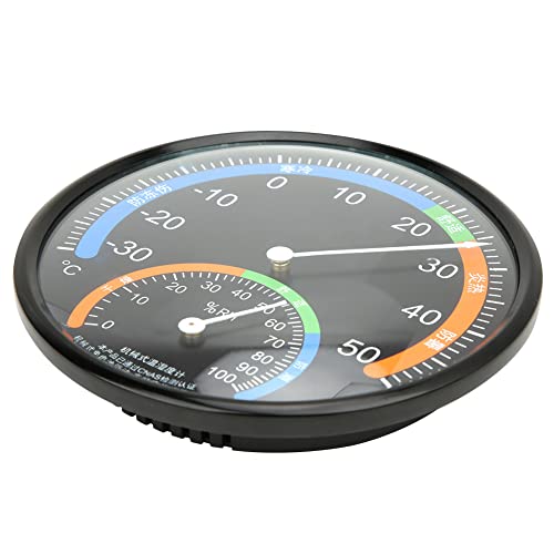Ausla Indoor-Außenthermometer mit Hoch Transparentem Gebogenem Glas, Genau zu Lesenes Wählentyp Hygrometer, Wand Montiertes Design für Moderne Räume, Büros, Hotels und Mehr (TH101 schwarz) von Ausla