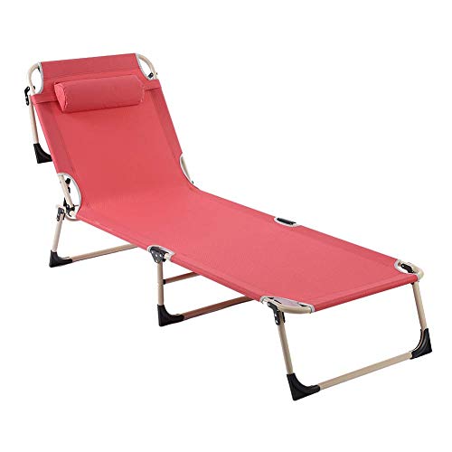 Ausla Klappbarer Liegestuhl Campingstuhl, mit 4 Positionen Einstellbare Rückenlehne und Abnehmbarem Kissen, für Camping, für Entspannung,192 x 63 x 30cm (Rot) von Ausla