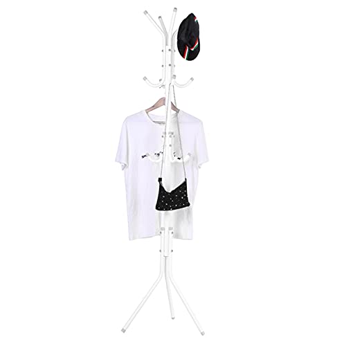 Ausla Kleiderständer Garderobe 10-Haken Organizer mit Robustem Stahlrohr-Dreiecksbasis für Zuhause Schlafzimmer Büro Eingangsbereich (WHITE) von Ausla