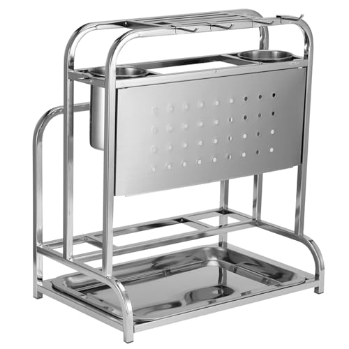 Ausla Multifunktionaler, Robuster Edelstahl, Belüftetes Design Küchenlagerregal-Organizer mit 5-Slot-Messerhalter, Bewegliche Haken für Spatel, Obstschale und Stäbchenhalter Ausla Multifunktionaler, Robuster Edelstahl, Belüftetes Design Küchenlagerregal-Organizer mit 5-Slot-Messerhalter, Bewegliche Haken für Spatel, Obstschale und Stäbchenhalter von Ausla