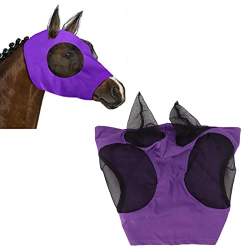 Ausla Pferdemaske, Pferdenetz-Fliegenmaske, Atmungsaktiv, Elastisch, Pferde-Gesichtsmaske mit Ohrenschutz, Reitausrüstung (Purple) von Ausla