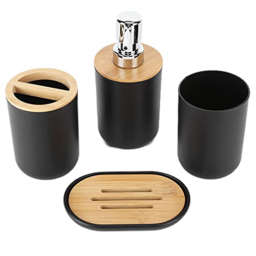 Ausla Set von 4 Kompletten Badzubehör, Geschenkset mit Zahnbürstenhalter, Gericht, Lotionspender und Tasse, Wiederverwendbares Elegantes Design für Heim- oder Wohnbad (Black) von Ausla