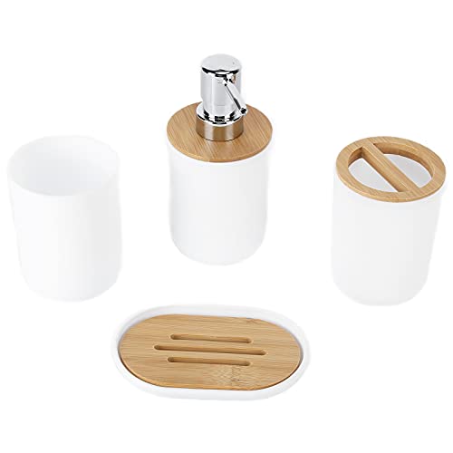 Ausla Set von 4 Kompletten Badzubehör, Geschenkset mit Zahnbürstenhalter, Gericht, Lotionspender und Tasse, Wiederverwendbares Elegantes Design für Heim- oder Wohnbad (White) von Ausla