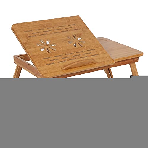 Bambus Laptoptisch, Laptop Tisch für Lesen oder Frühstücks und Zeichentisch Höhenverstellbar faltbar, Laptop Stand Betttisch mit Schublade und Lüftungsschlitze von Ausla