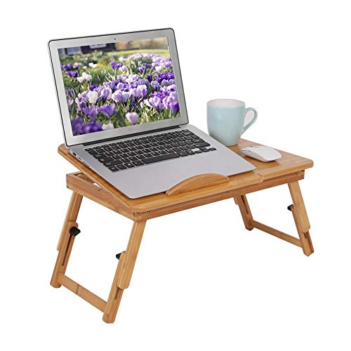 Ausla Laptoptisch aus Bambus, Höhenverstellbar Bambus Notebooktisch Frühstück Serving Bett Tablett, Faltbare Tragbare Laptoptisch mit Schublade für Betttisch von Ausla