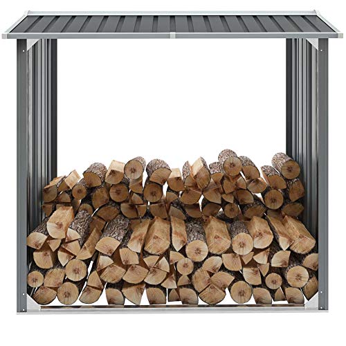 Metall Kaminholzregal Anthrazit 172 x 91 x 145/154cm Garten Kaminholzunterstand Brennholz Gartenhaus Kaminholzlager Stapelhilfe Aussen Lagerhaus aus Holz von Ausla