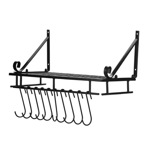 Metall-Pfannen-/Topfregal Zum Aufhängen an der Wand, 10 Hakenhalter, Küchenaufbewahrungsorganisator (45cm) von Ausla