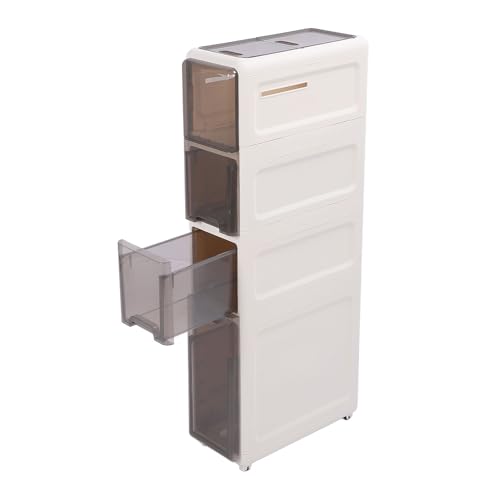 Schmaler Schrank mit Rädern, Wasserfester, Schmaler Schubladen-Organizer für Badezimmer, Wäscherei, Kleiner Raum, mit 6 Rädern, für Kleinen Raum (4 Etagen) von Ausla