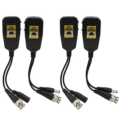 Video Power Balun, 4 Stück HD Video Power Balun Transceiver auf RJ45-Anschluss 2in1 Video Baluns Transceiver 3MP 4MP 5MP 8MP für HD-CVI, HD-TVI, HD-AHD, HD-CVBS-Übertragung von Ausla
