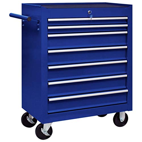 Werkzeugwagen Werkstattwagen mit 4 Rollen | 7 Schubladen | 69 x 33 x 77,2 cm, blau von Ausla