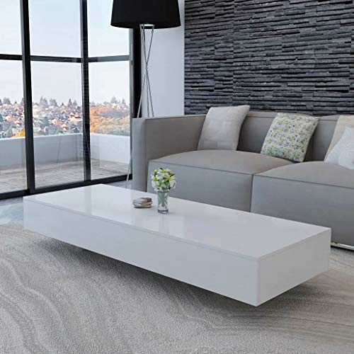 Ausla Wohnzimmer Couchtisch, weiß glänzend Couchtisch Glanz, rechteckiger Couchtisch MDF Bürogebäude Wohnzimmer Couchtisch 115 x 55 x 31 cm von Ausla