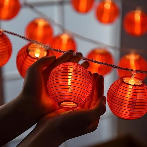 Ausolee Solar Lichterkette Lampion Außen,5.5 Meter 20 LED Laternen 8 Modi,lampions Außen Wetterfest IP65,Outdoor Lichterkette Solar Für Garten, Hof, Hochzeit, Fest Deko (Rot) von Ausolee