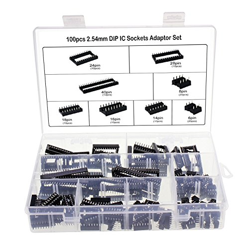 Aussel 100 Stück 2,54 mm Pitch Dual Row DIP-IC-Sockel Lötmittel-Adapter-Set 6, 8,14,16,18,24,28,40 Pin von Aussel