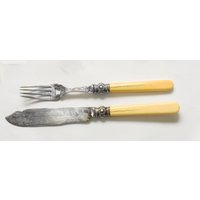 Vintage Gelbe Knochen Griff Messer Und Gabel von AussieMagic