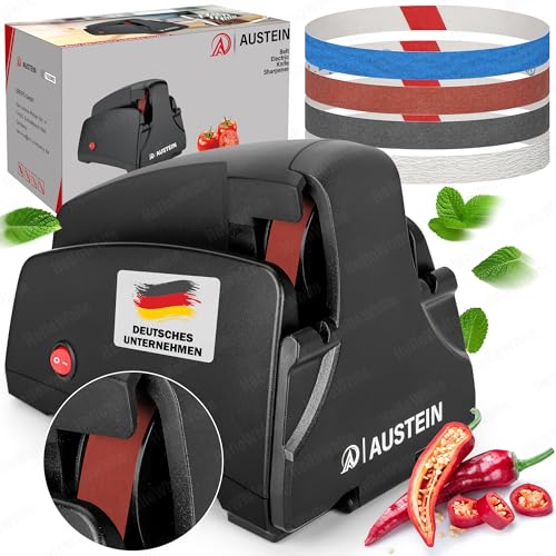 AUSTEIN® Band Messerschärfer elektrisch TG2002 - Der Profi Messerschleifer für konvexen Meister-Schliff mit 4 Schleifabstufungen von Austein