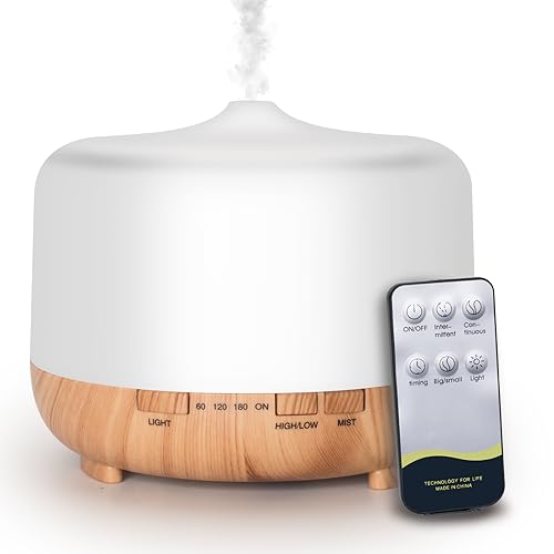 Austepax Aroma Diffuser 500ml Ultraschall Luftbefeuchter Diffusor für ätherische öle mit Remote Control, Duftlampe für ätherische öle mit 8 Colours Light, für Schlafzimmer, Living Room, Office Gelb von Austepax