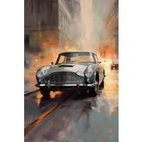 Druck Aston Martin Db5 Sportwagen Poster Auto Wandkunst Garage Kunst Geschenk Wohnzimmer Silber von AustroPrints