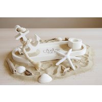 Maritimes Deko Set Ankerplatz - Weiß Mit Tablett Anker Und Kerzenhalter Küstendeko Maritime Wohndeko Aus Raysin Geschenk Idee von AuszeitGestalten