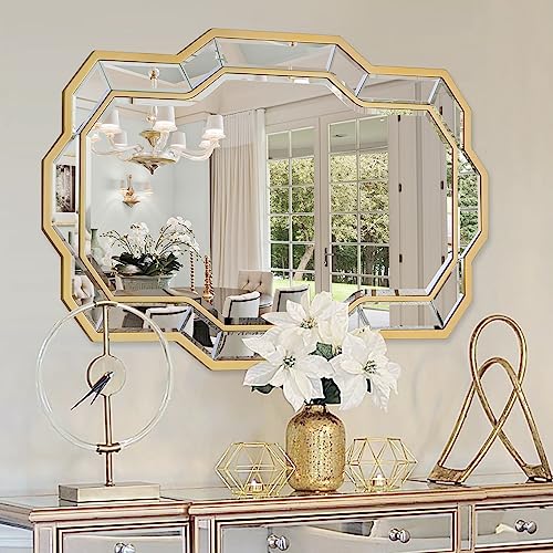 Autdot Goldene Spiegel für Wanddekoration, großer Wohnzimmerspiegel mit abgeschrägtem Glas, moderner dekorativer Spiegel für Badezimmer, Eingangsbereich, Esszimmer, 91,4 x 61 cm von Autdot