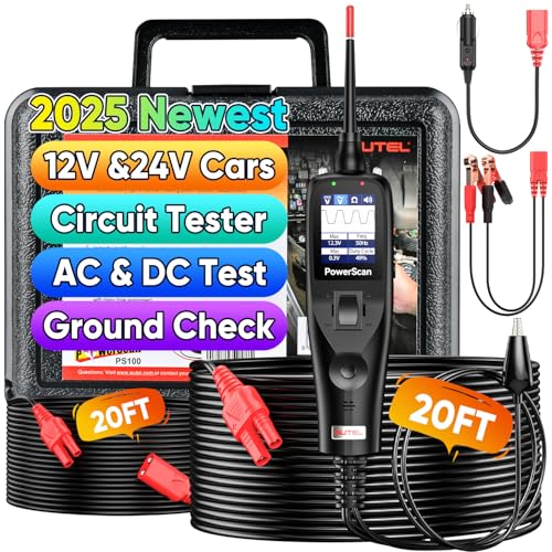 Autel® PowerScan PS100 Stromkreistester, Sonde für Schaltkreise, Stromversorgung für Auto 12V-24V, Lesestand, Widerstand, Spannung AC DC, Suche Kurzschluss, Aktivierung Komponent, 12M Kabel, Schwarz von Autel