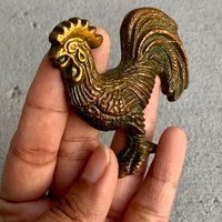 Vintage-Knäufe - Hahn-Henne, Antike Messing-Bronze-Kommode, Schublade, Schrankknopf, Metallgriff-Hardware Aus Der Mitte Des Jahrhunderts von AuthenticsBySilu