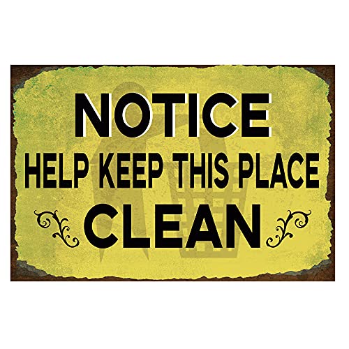 Lustiges Hinweisschild "Help Keep This Place Clean", Metall-Blechschild, um dieses Badezimmer sauber zu halten, für Bar, Café, Garage, Wanddekoration, einfache Montage, 30,5 x 20,3 cm von Authere