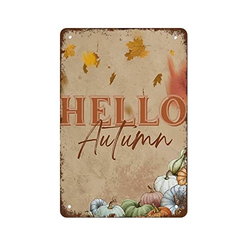 Metall-Blechschild, Vintage-Metallschilder, lustiges Hallo Herbstschild, Kürbis, Halloween, Wandkunst, Retro-Wanddekoration, Blechschild, lustige Dekorationen für Zuhause, Cafés, Büro, Geschäft, Pubs Metall-Blechschild, Vintage-Metallschilder, lustiges Hallo Herbstschild, Kürbis, Halloween, Wandkunst, Retro-Wanddekoration, Blechschild, lustige Dekorationen für Zuhause, Cafés, Büro, Geschäft, Pubs von Authere
