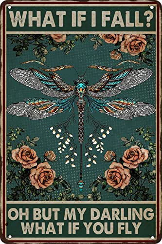 Metall-Blechschild "What If You Fly" mit Libellen-Motiv, Vintage-Stil, Wanddekoration für Zuhause, Badezimmer, Restaurants, Küche, Garten, Höhle, Garage, Büro, Bar, Café, 20,3 x 30,5 cm von Authere