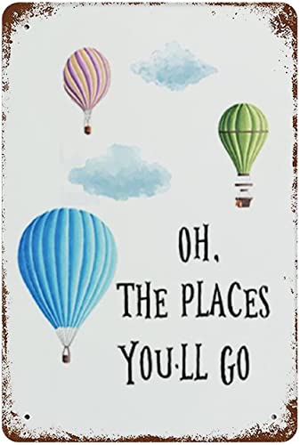 Metall-Blechschild im Vintage-Stil, Aufschrift "Oh The Places You'll Go", Spielzimmer, Kunst, Aquarell, Heißluftballon, Heimdekoration, Wanddekoration, Geburtstagsgeschenk, Garten, Hof, Schilder Metall-Blechschild im Vintage-Stil, Aufschrift "Oh The Places You'll Go", Spielzimmer, Kunst, Aquarell, Heißluftballon, Heimdekoration, Wanddekoration, Geburtstagsgeschenk, Garten, Hof, Schilder von Authere