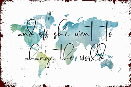 Metall-Blechschild mit Aufschrift "And Off She Went To Change The World", Geschenk zum Schulabschluss, Geschenk für Zuhause, Kaffee, Wanddekoration, Retro, Bar, Garage, Geschenke für Frauen und Männer Metall-Blechschild mit Aufschrift "And Off She Went To Change The World", Geschenk zum Schulabschluss, Geschenk für Zuhause, Kaffee, Wanddekoration, Retro, Bar, Garage, Geschenke für Frauen und Männer von Authere