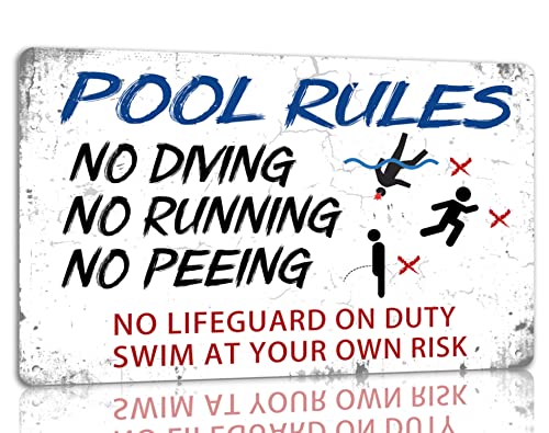 Metall-Blechschild mit Aufschrift "Pool Rules", Aufschrift "No Lifeguard On Duty Swim At Your Own Risk", lustiges Schwimmbad-Dekorschild, 30,5 x 20,3 cm Metall-Blechschild mit Aufschrift "Pool Rules", Aufschrift "No Lifeguard On Duty Swim At Your Own Risk", lustiges Schwimmbad-Dekorschild, 30,5 x 20,3 cm von Authere