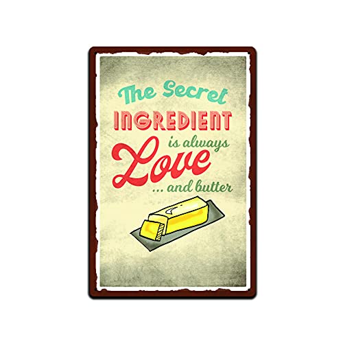 Metall-Blechschilder für Zuhause, Restaurants, Küche, Höhle, Garage, Büro, Bar, Café, Wanddekoration, Metallschild "The Secret ingredidient Is Always Love And Butter", 20,3 x 30,5 cm Metall-Blechschilder für Zuhause, Restaurants, Küche, Höhle, Garage, Büro, Bar, Café, Wanddekoration, Metallschild "The Secret ingredidient Is Always Love And Butter", 20,3 x 30,5 cm von Authere