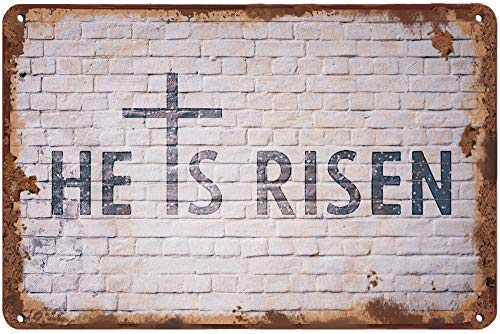 Retro He Is Risen Tür-Blechschild Ostern Türhänger Schild Vintage Metall-Blechschild Ostern religiöses Schild für Wand Haustür Heimdekorationen 30,5 x 20,3 cm von Authere