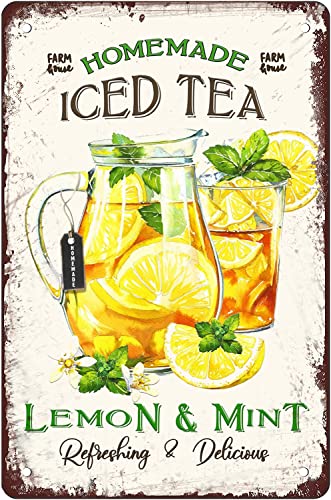 Summer Ice Tea And Summer Lemon Kitchen Decor Funny Kitchen Lemon Metal Tin Sign Wall Decor Farmhouse Rustic Lemon Sign For Home Cafe Bar Decor Gifts 8x12 Inch Plaque Tin Sign von Authere