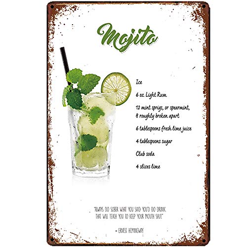 Weißes originales Retro-Metall-Blechschild Mojita-Cocktail-Rezept-Blechschilder, Wandkunst, dicker Weißblechdruck, Poster, Wanddekoration für Bar, 20,3 x 30,5 cm Weißes originales Retro-Metall-Blechschild Mojita-Cocktail-Rezept-Blechschilder, Wandkunst, dicker Weißblechdruck, Poster, Wanddekoration für Bar, 20,3 x 30,5 cm von Authere