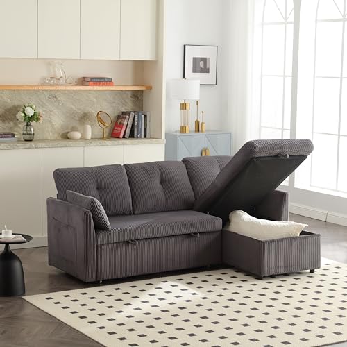 Sofa mit Schlaffunktion, Big Sofa 3 Sitzer Sofa L Form Modernes Design, Polstermöbel Loungesessel mit Storage Seats, Wohnzimmer Möbel Schlafsofa, modular sofa for living rooms, Velvet Dark Gray von Autheria